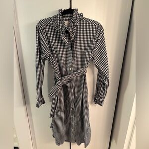 J. Crew Navy and White Gingham Long Sleeve Dress